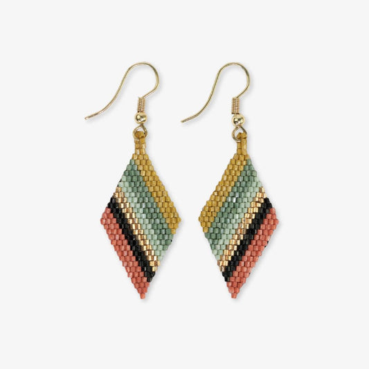 Zelda Angled Stripe Diamond Earrings Greens/Rust
