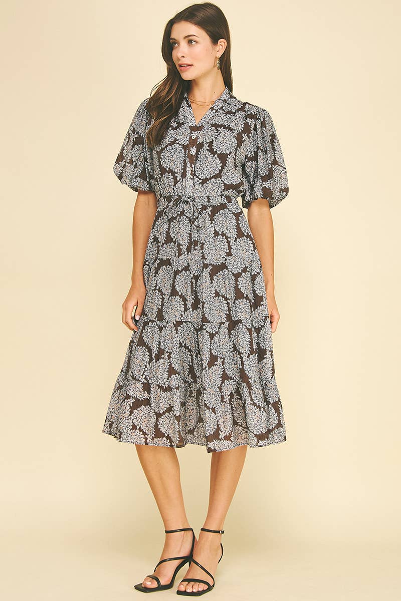 Floral Button Down Tiered Midi Dress