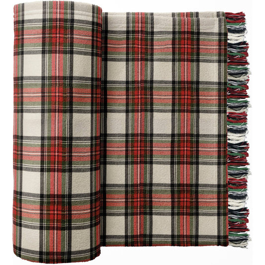 Cream Plaid Throw Blanket
