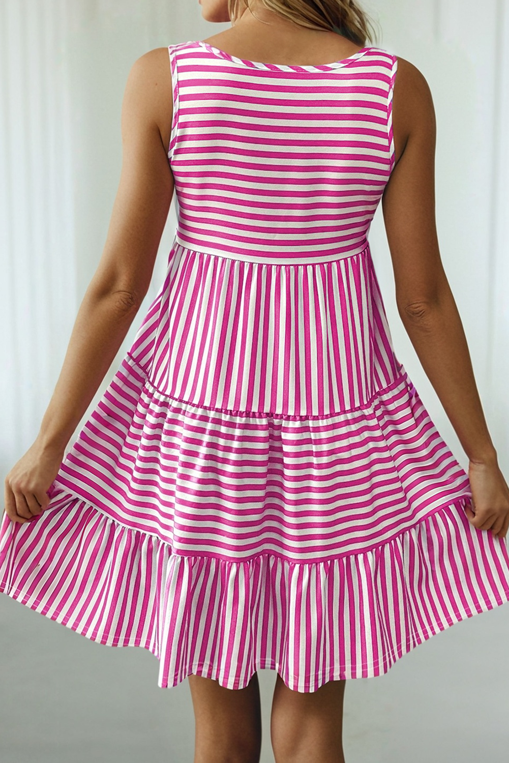 Stripe U Neck Sleeveless Loose Fit Mini Dress