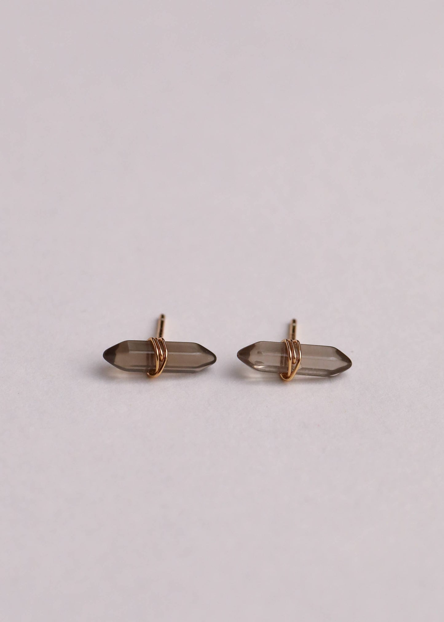 Mineral Point - Smoky Quartz - Gold Wire Wrapped Earrings