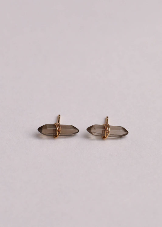 Mineral Point - Smoky Quartz - Gold Wire Wrapped Earrings