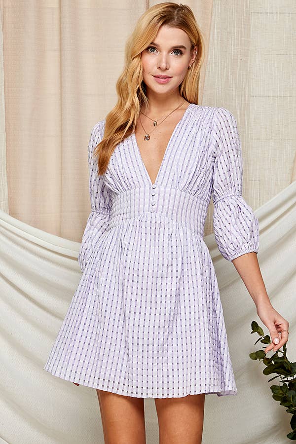 Outdoor Chic Deep V-Neck Dress with Puffy Sleeves