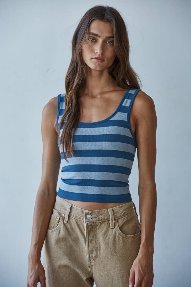 Knit Striped Seamless Padded Tank Top