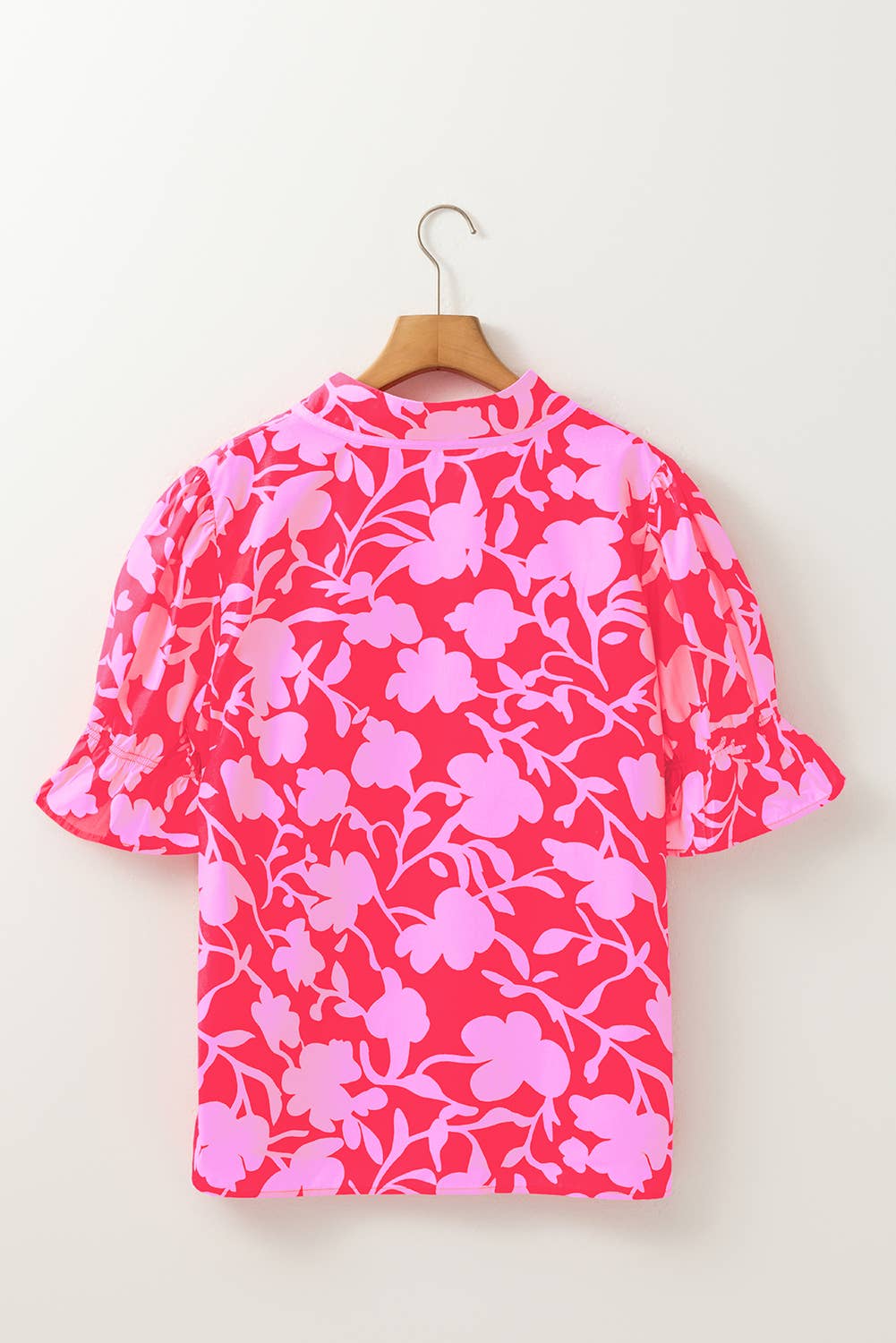 Floral Split V Neck Ruffled Blouse Top