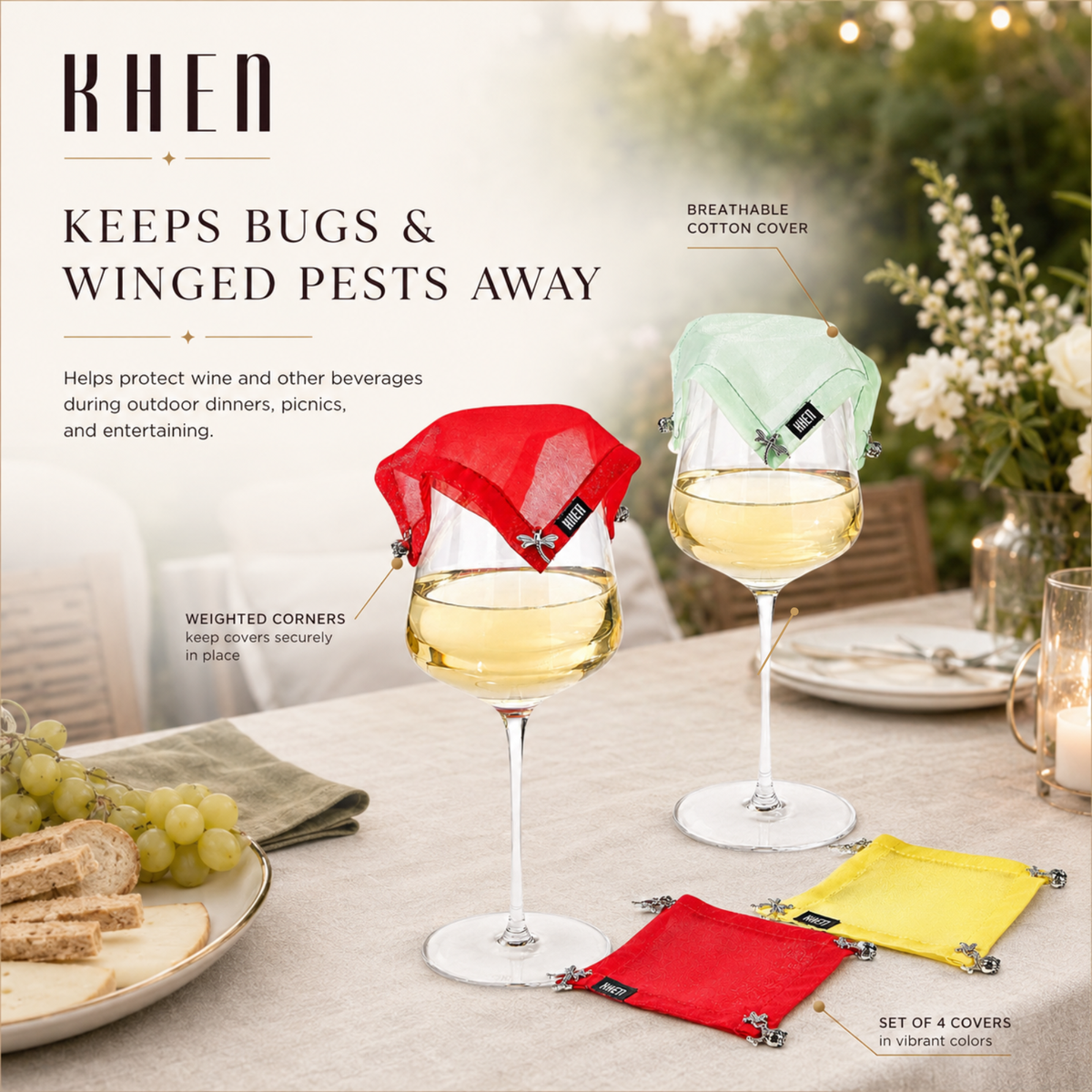 Weighted Outdoor Wine Glass Covers - Set of 4