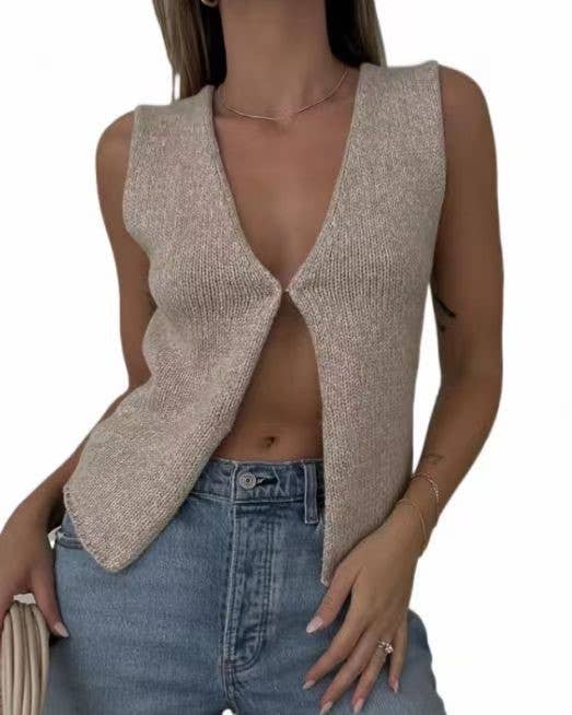Sleeveless Knitted Cardigan Tank Top