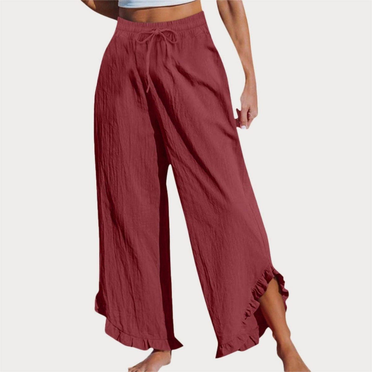 Casual Crop Pants Ruffle Hem Wide-Leg Pants