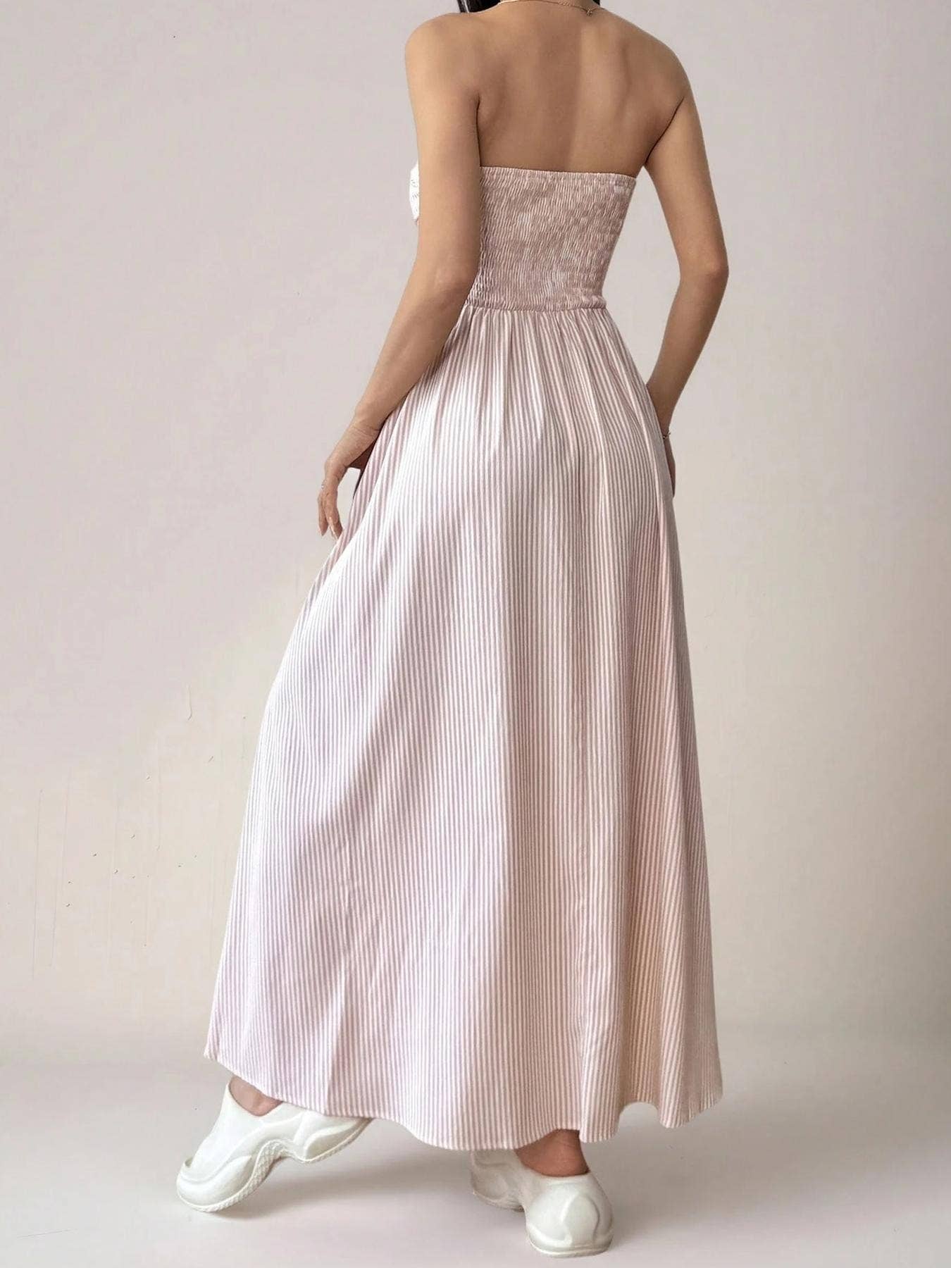 Effortless Vibe Pinstripe Strapless A-Line Skirt Maxi Dress