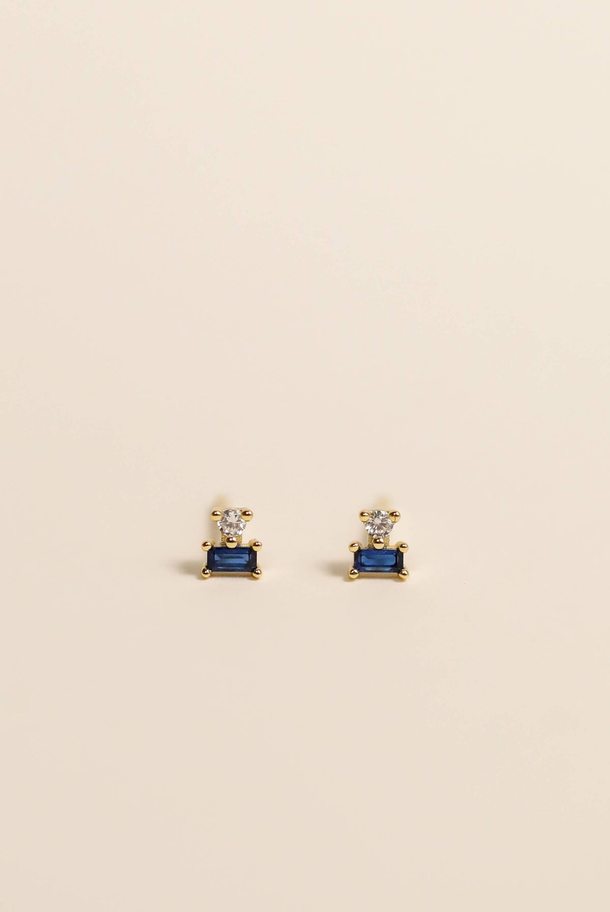 Double Stud Stack - Sapphire - Gold Earrings