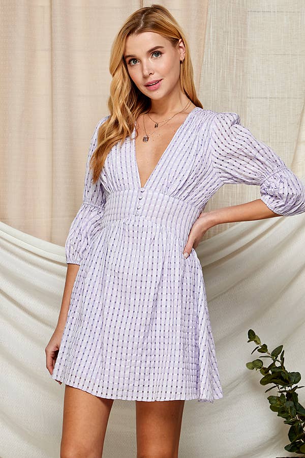 Outdoor Chic Deep V-Neck Dress with Puffy Sleeves
