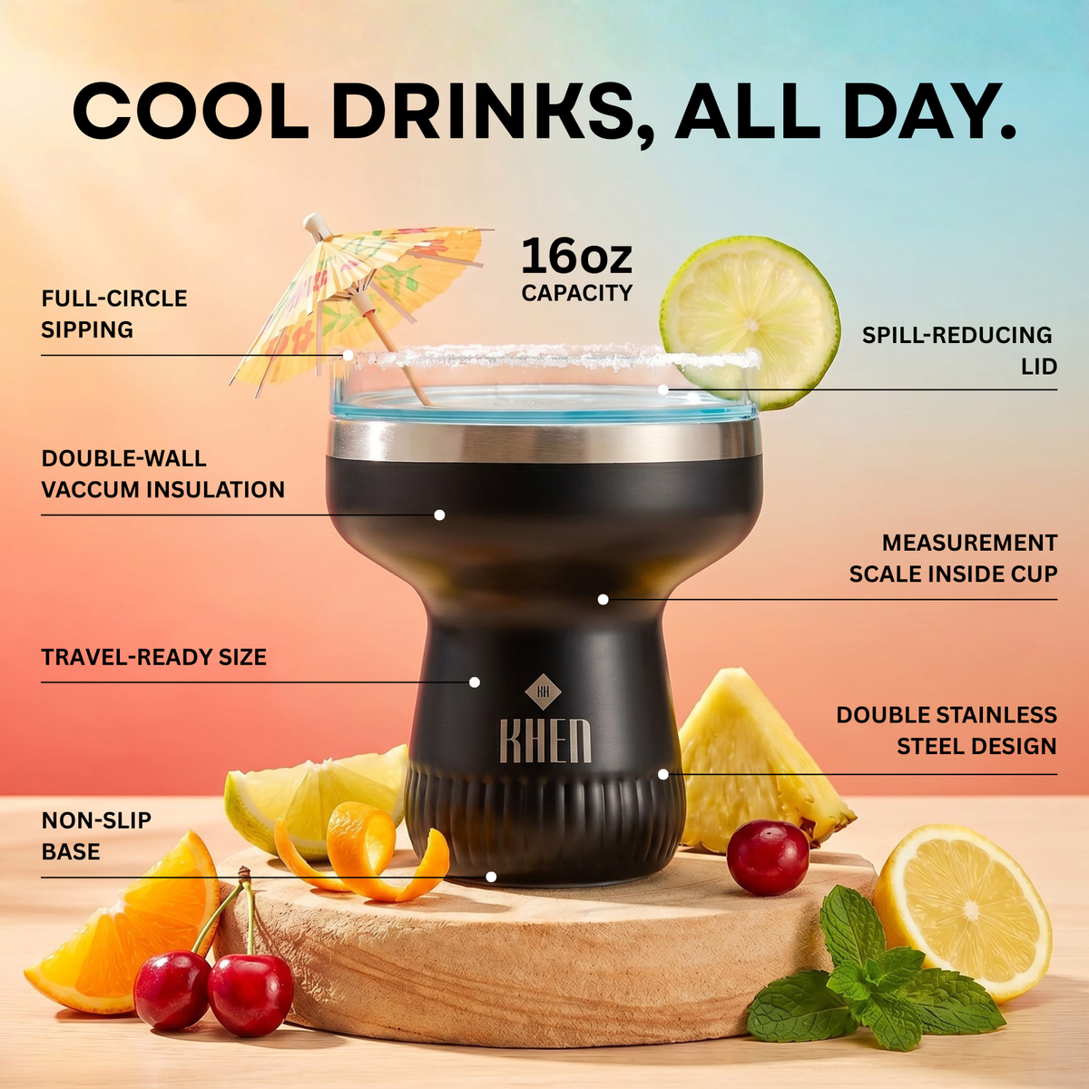 Double Wall Insulated Margarita Tumbler - Carbon