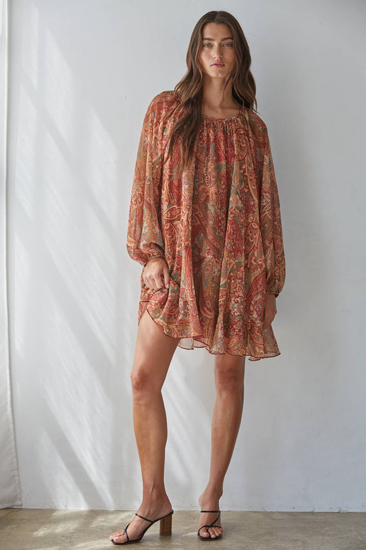 Woven Polyester Paisley Print Layered Mini