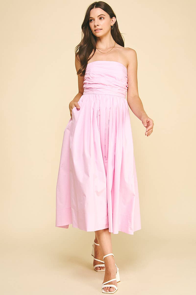 Shirring Detailed Sleeveless Midi Dress