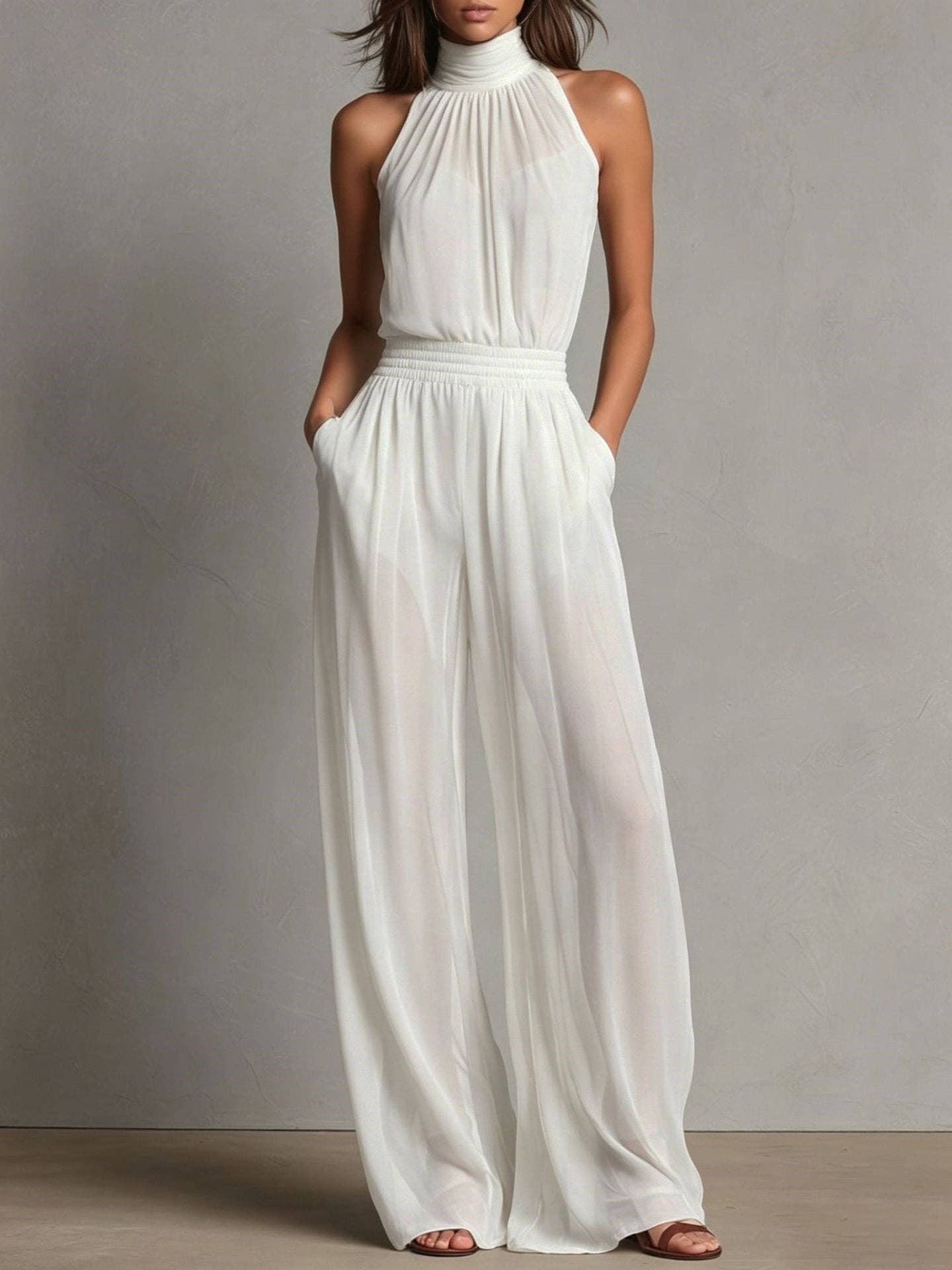 Women's Casual Sleeveless Wide-Leg Jumpsuit