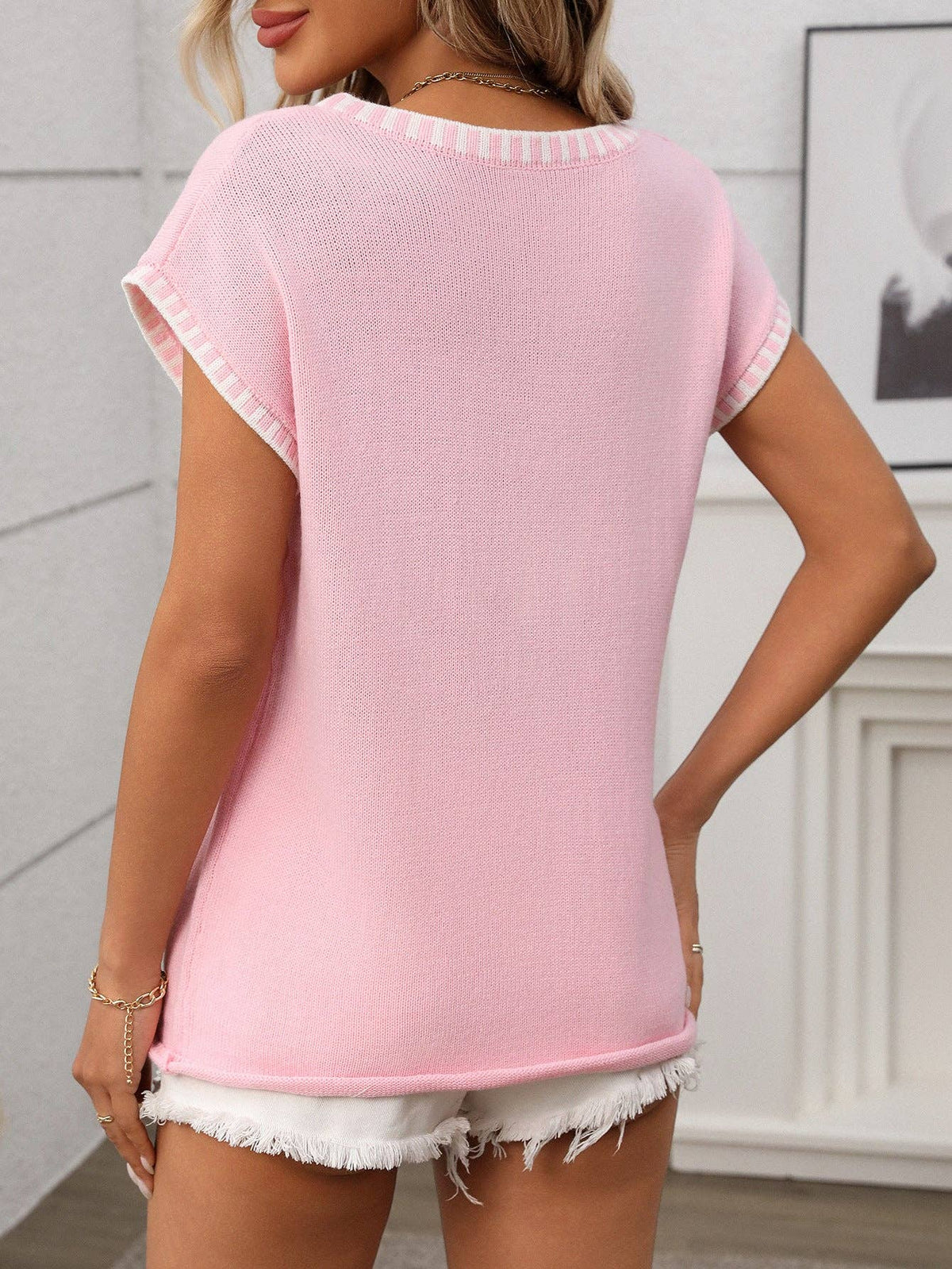 2026 V Neck Cape Sleeve Knit Summer Top