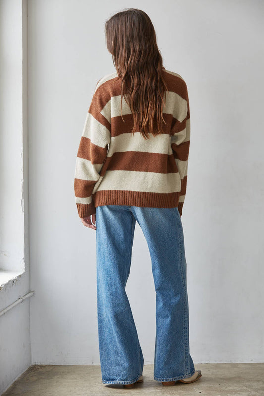 Knit Sweater Striped Round Neck Long Sleeve Pullover