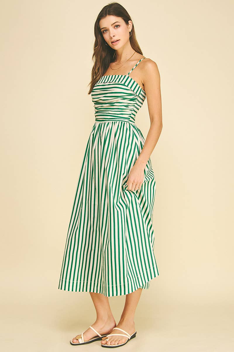 Striped Ruched Detail Midi Dress