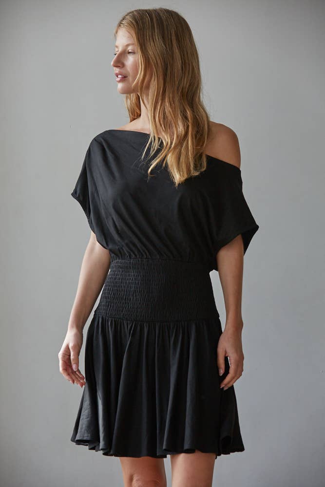 Knit Viscose Spandex Jersey Asymmetrical Neck Mini