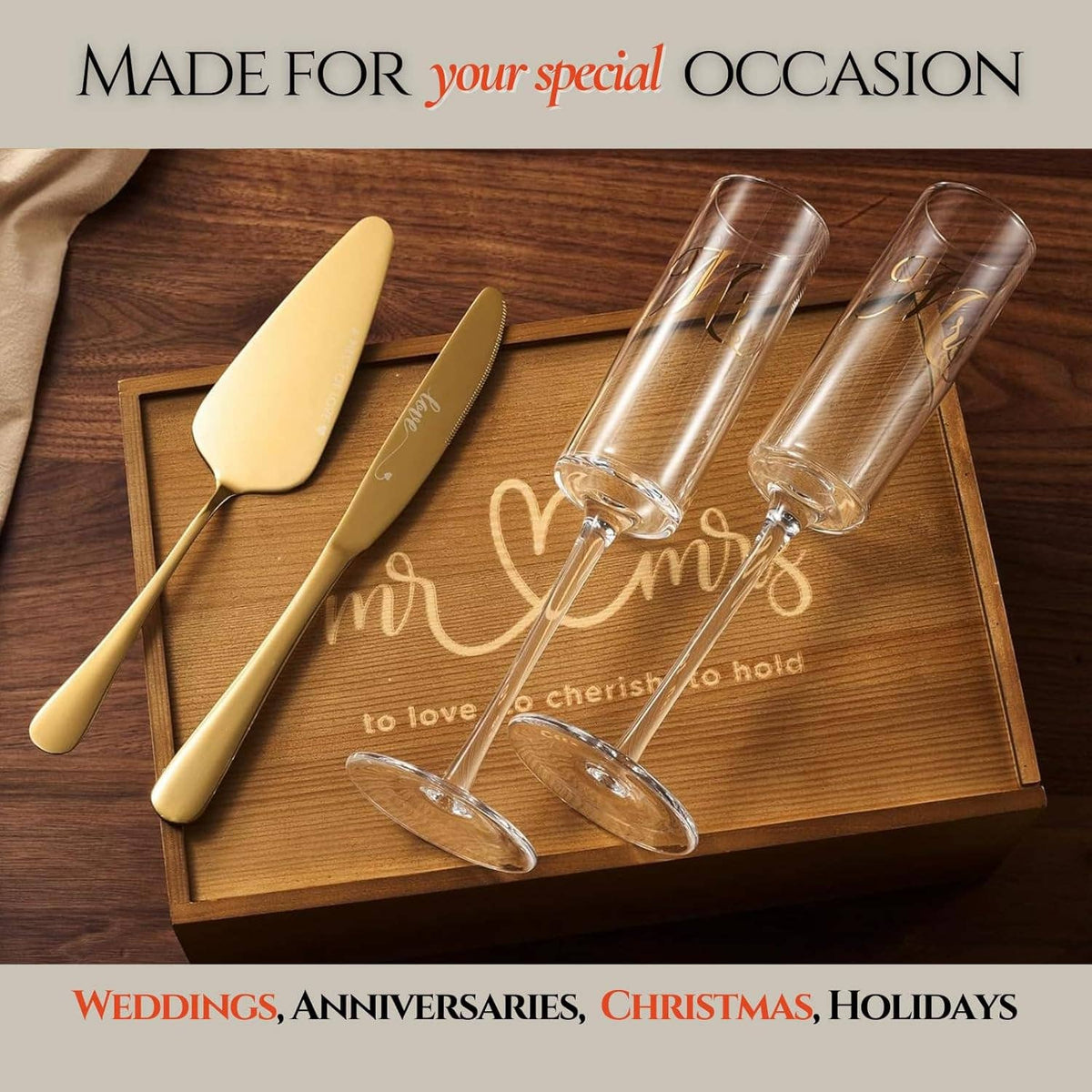 Mr & Mrs Champagne Flutes Gift Set - Gold