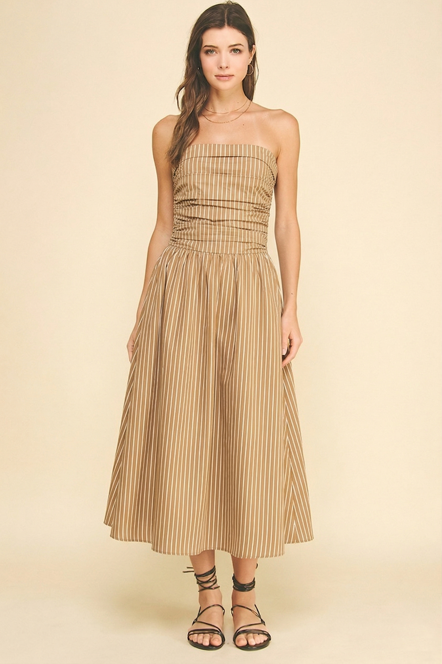 Striped Smocked Tube Midi Dress