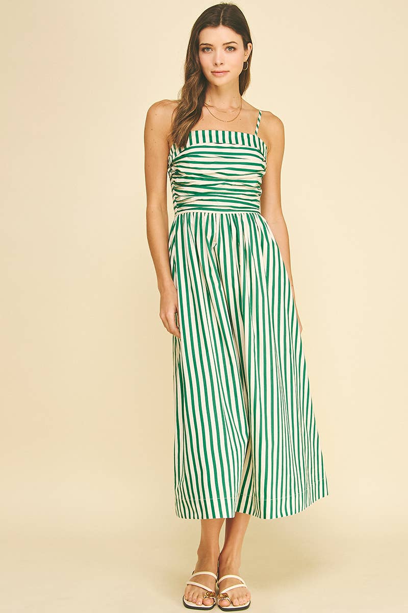Striped Ruched Detail Midi Dress