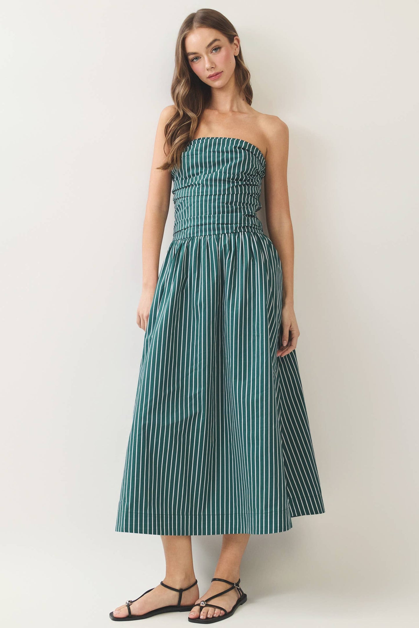 Striped Smocked Tube Midi Dress