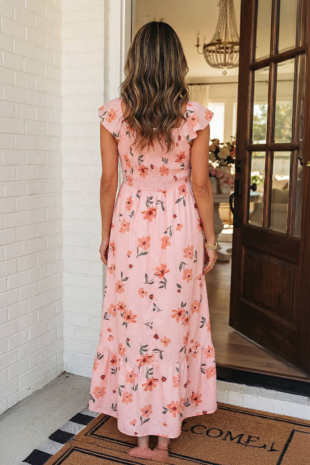 Floral Smocked High Waist Ruffle Hem Long Dress