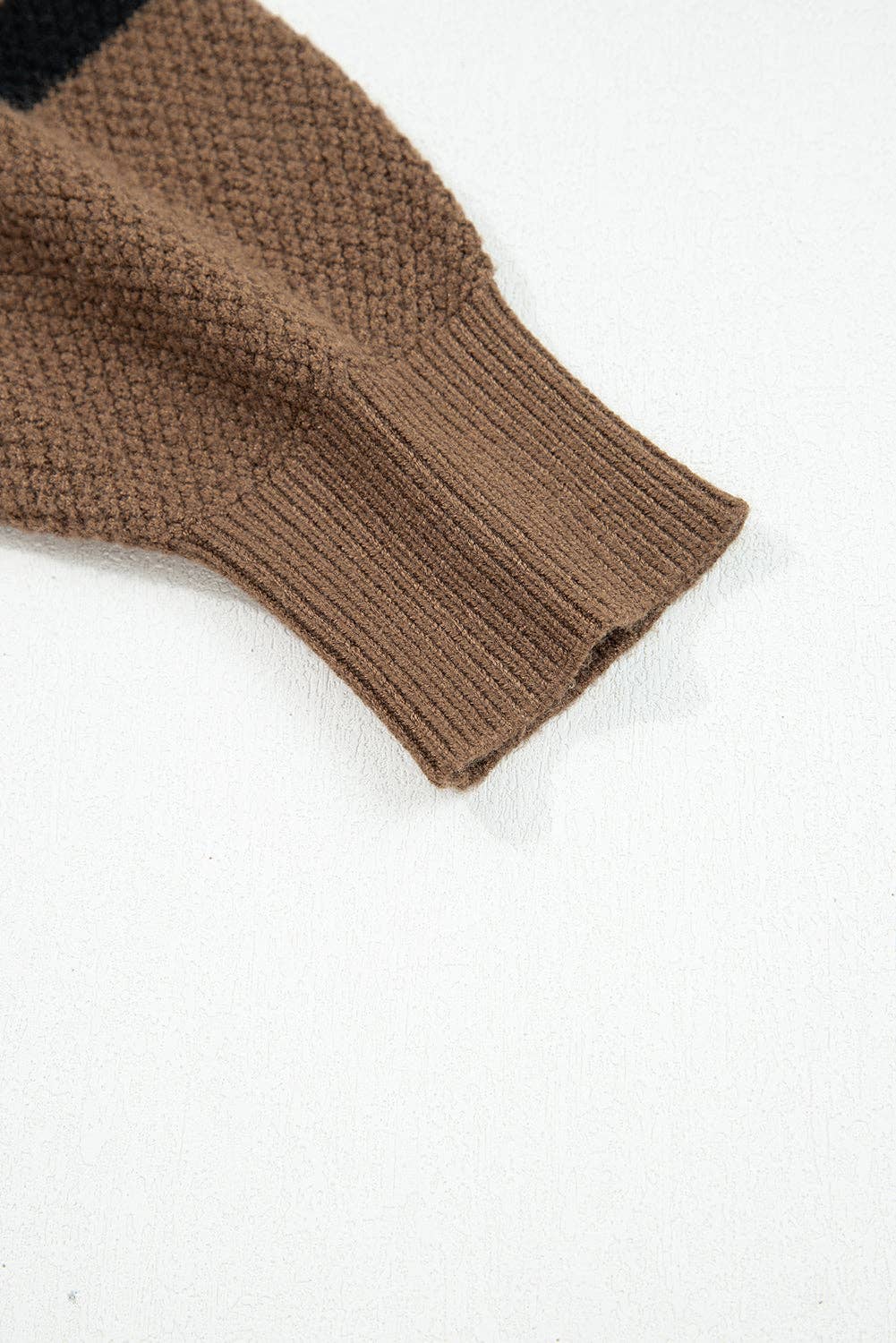 Color Block Knit Striped Sleeve Detail Casual Sweater