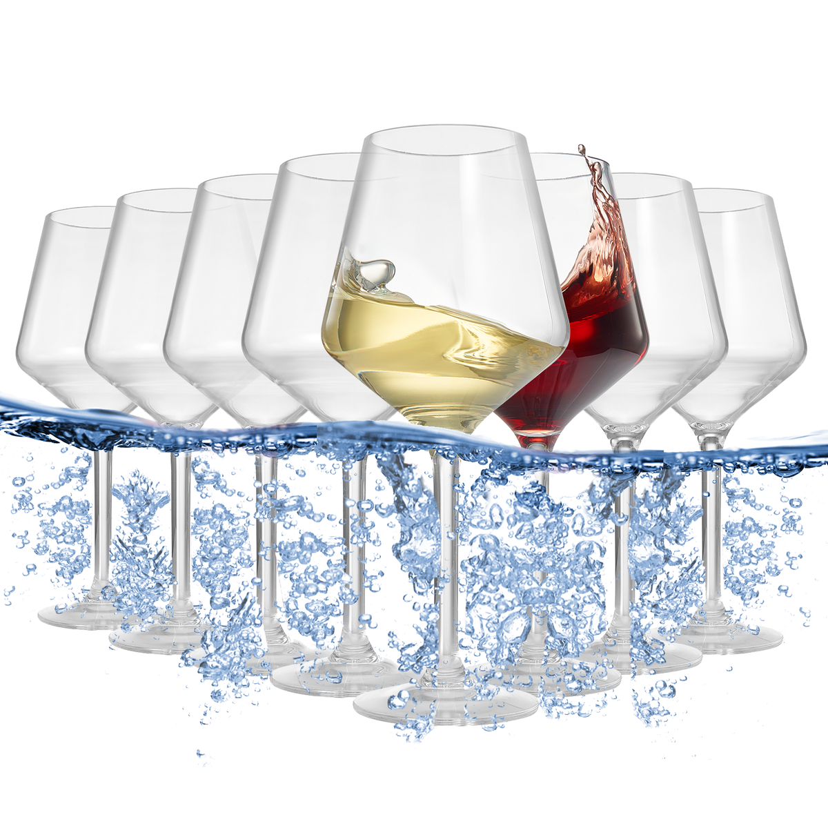 Unbreakable Stemmed Wine Glasses, Tritan Acrylic | Set of 8