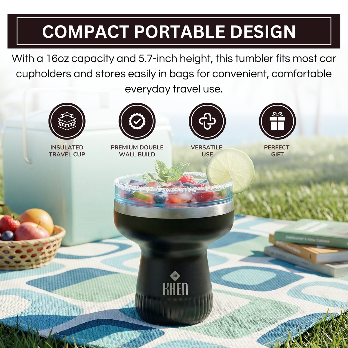 Double Wall Insulated Margarita Tumbler - Carbon
