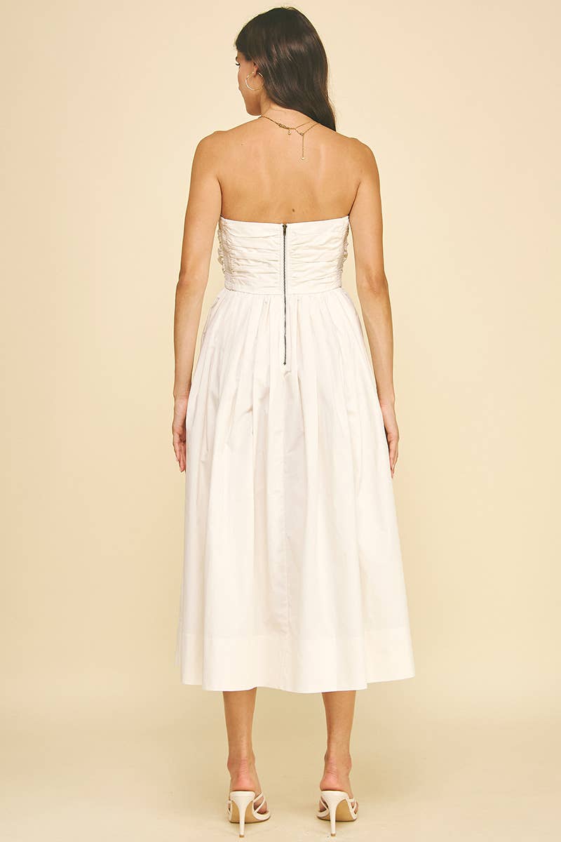 Shirring Detailed Sleeveless Midi Dress