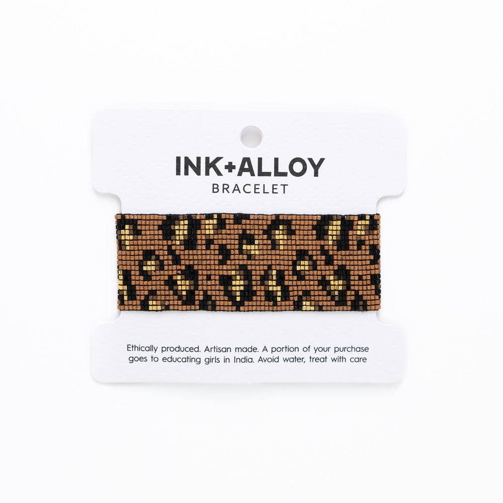 Brooklyn Cheetah Print Beaded Stretch Bracelet Mocha