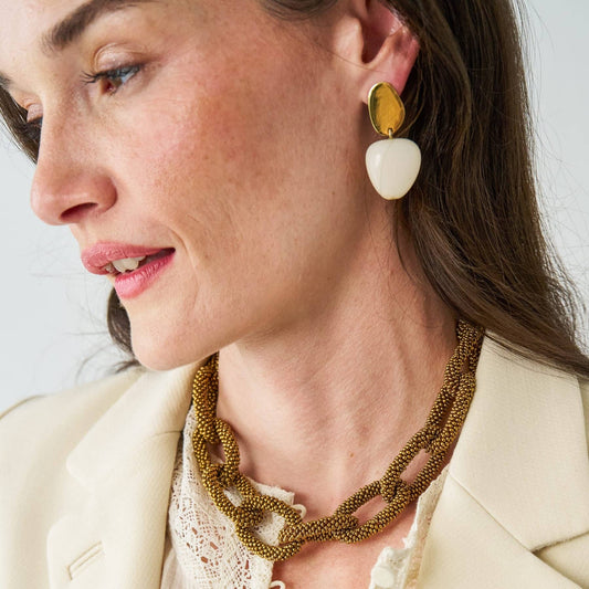 Nina Resin Gold Post Drops White