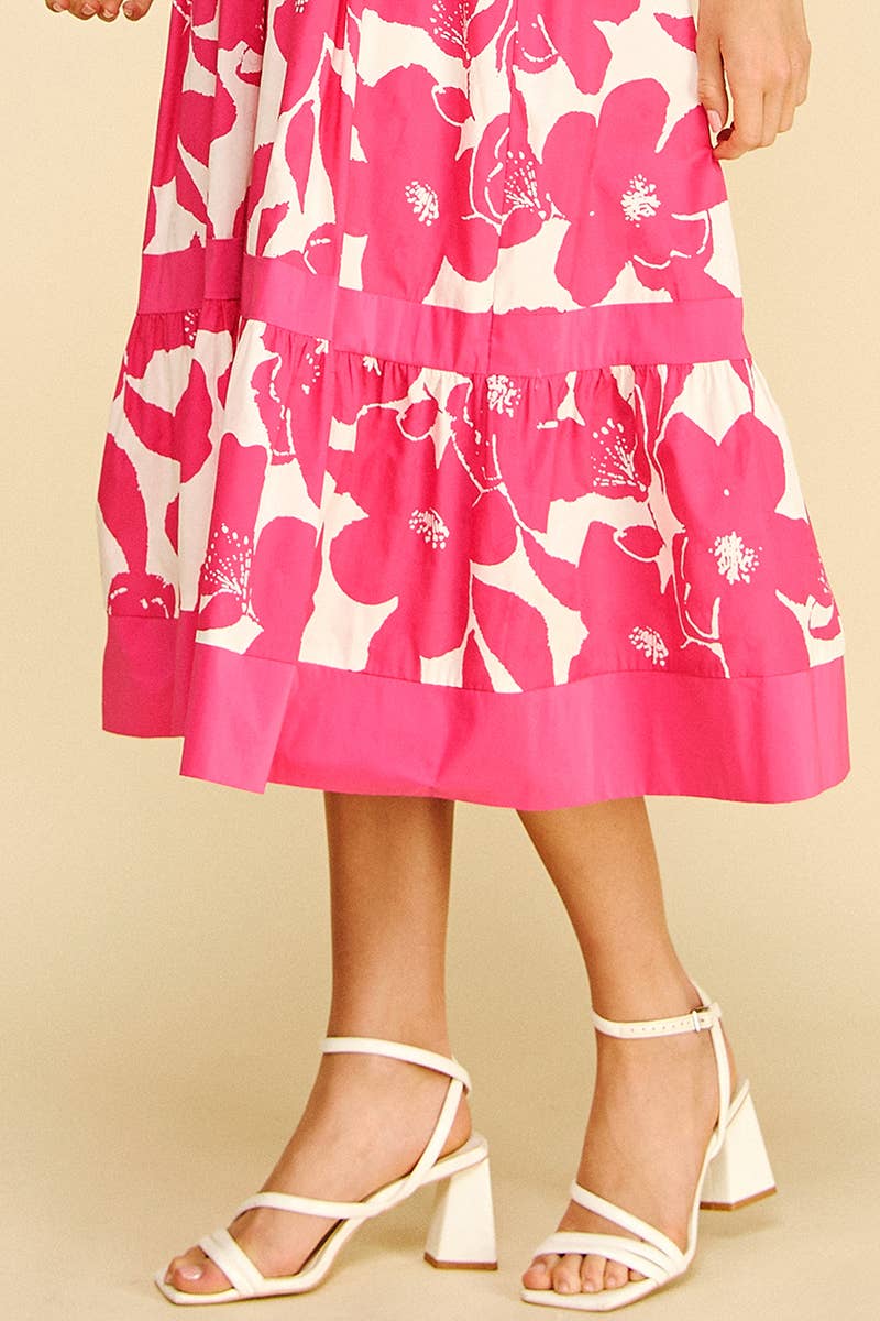 Bold Floral Tiered Midi Dress