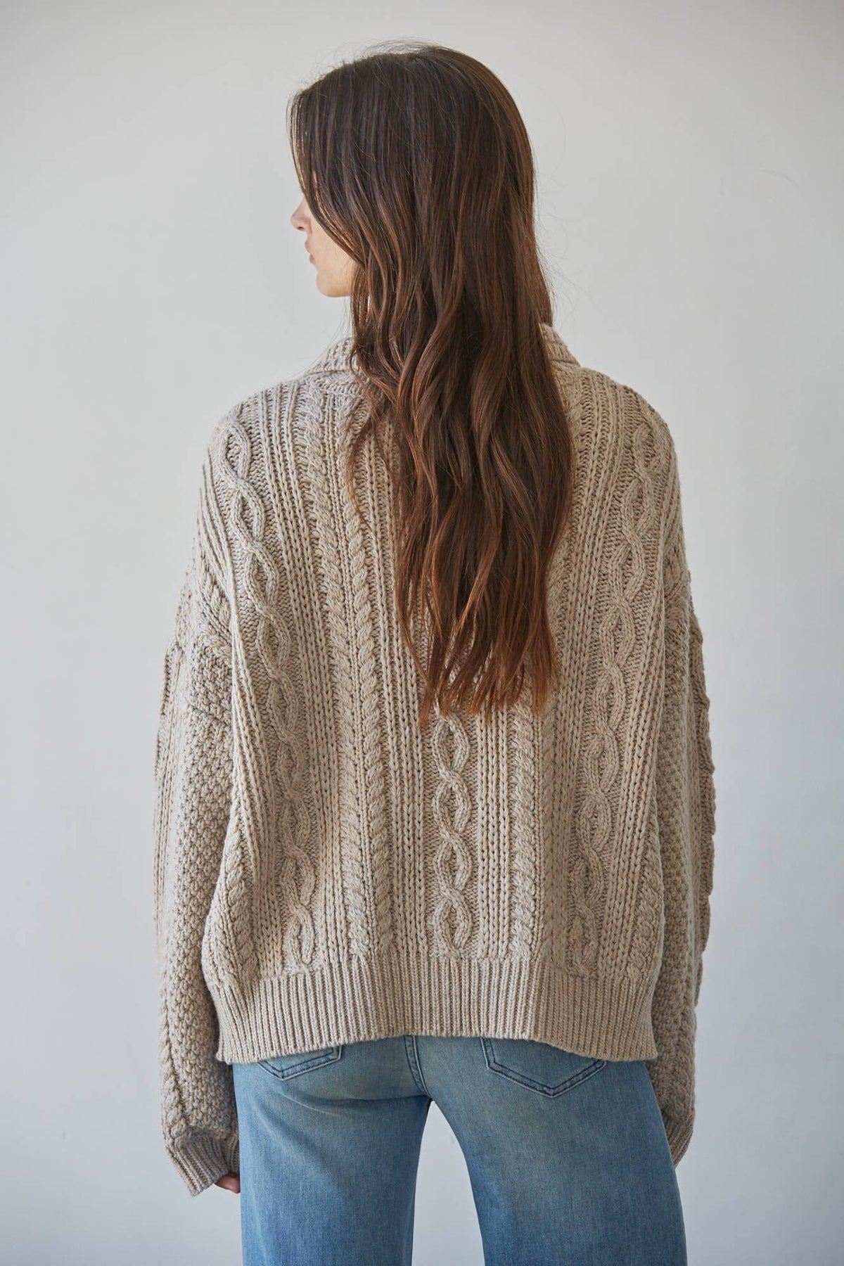 Knit Sweater Cable Knit Mock Cardigan