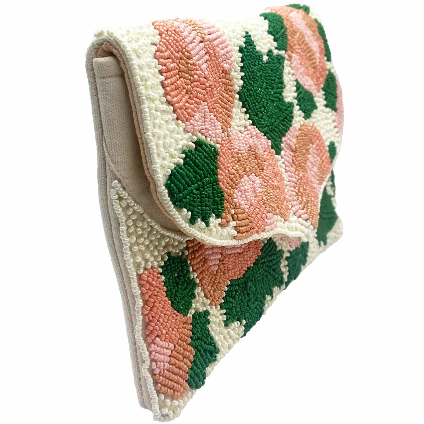 PEACH FLORAL BOUQUET BEADED CLUTCH
