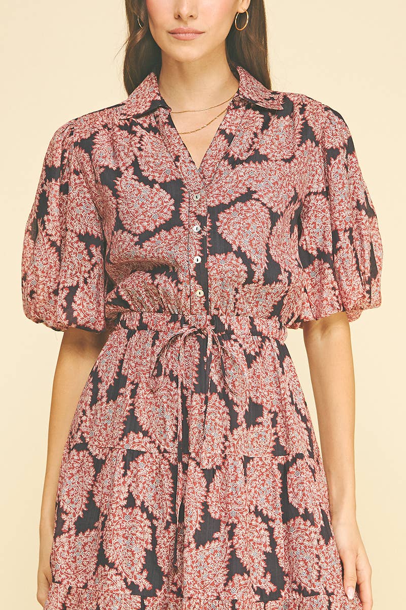 Floral Button Down Tiered Midi Dress