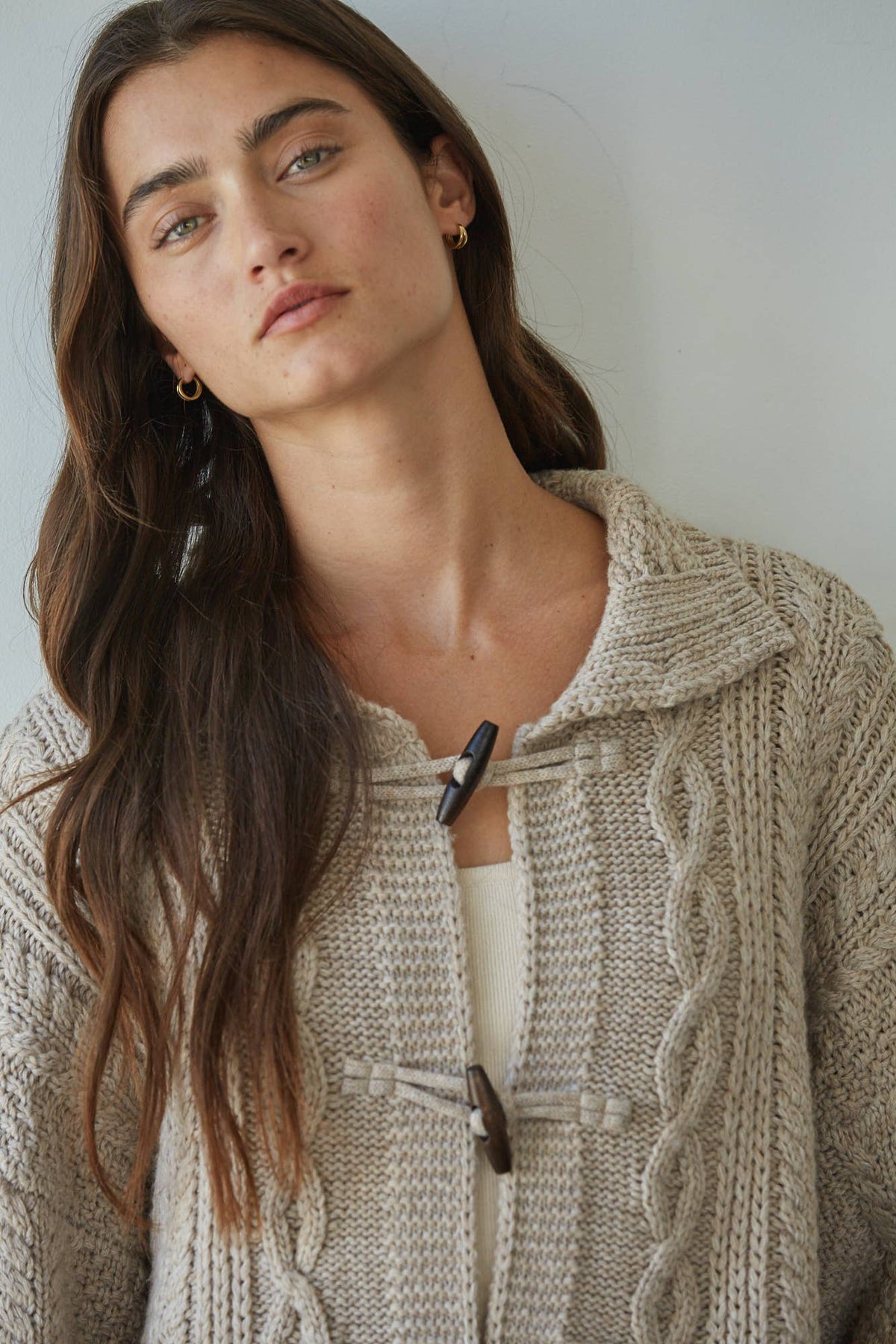 Knit Sweater Cable Knit Mock Cardigan