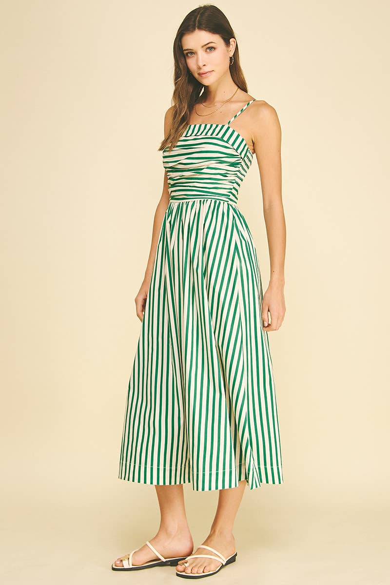 Striped Ruched Detail Midi Dress