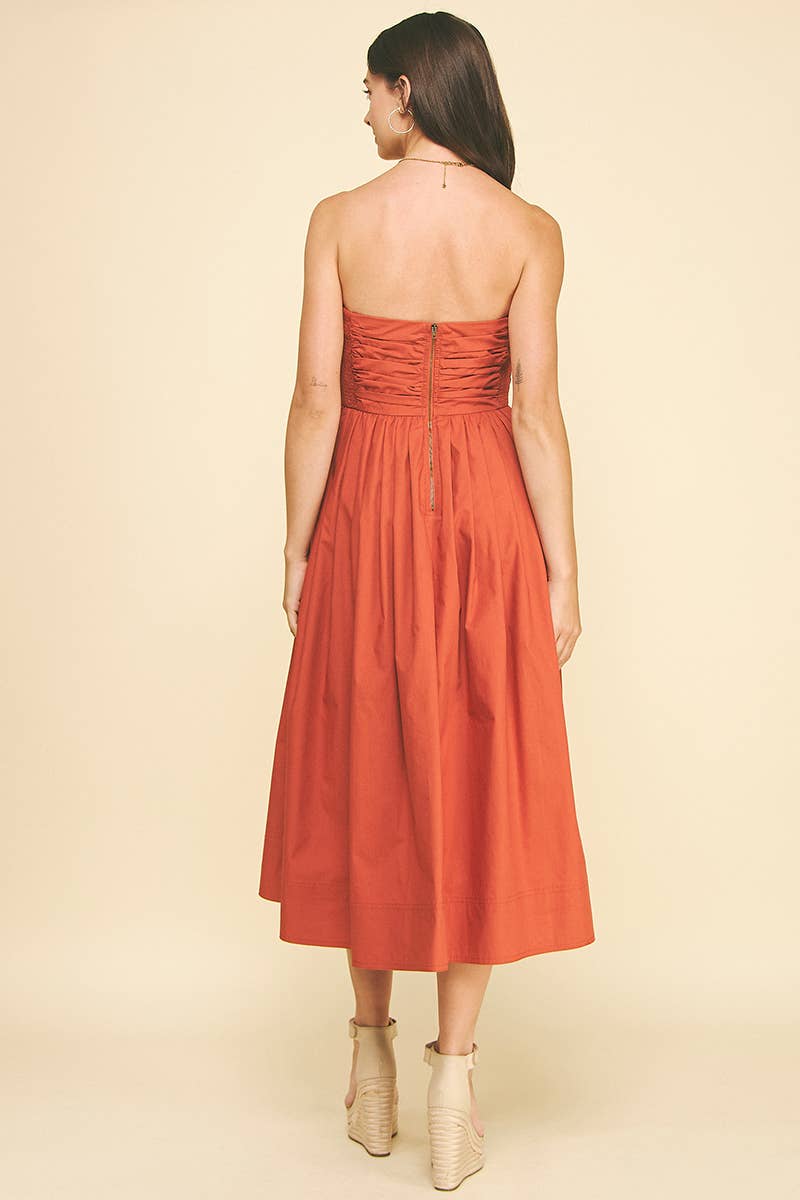 Shirring Detailed Sleeveless Midi Dress